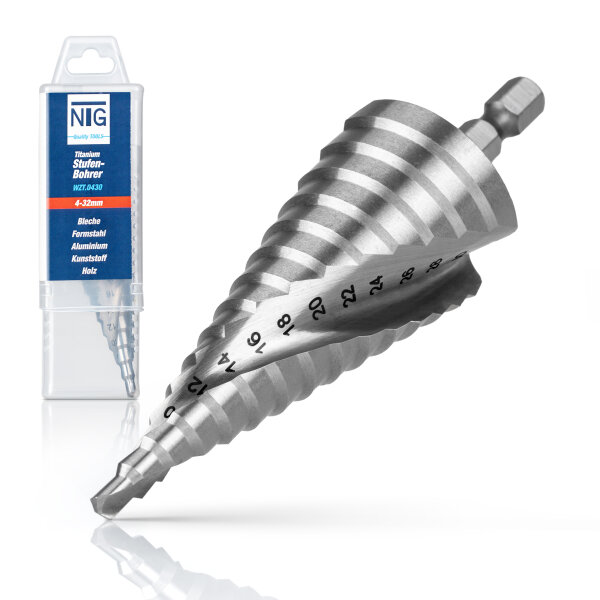 NTG HSS Stufenbohrer &Oslash; 4-32mm - Sch&auml;lbohrer ideal f&uuml;r Metall, Holz, Kunststoffe