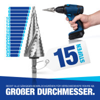 NTG HSS Stufenbohrer &Oslash; 4-32mm - Sch&auml;lbohrer ideal f&uuml;r Metall, Holz, Kunststoffe
