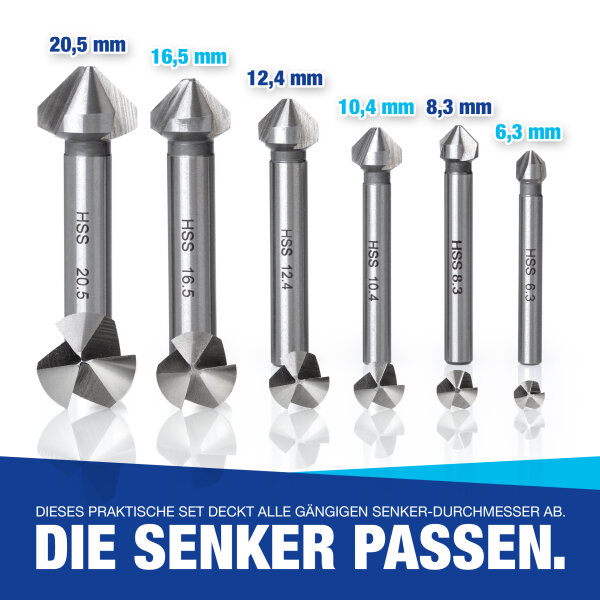 Kegelsenker-Bit-Set – 5-tlg., 5 Rillen, Für Holz & Metall – Präzise Senklöcher, Schaft 6,35 Mm