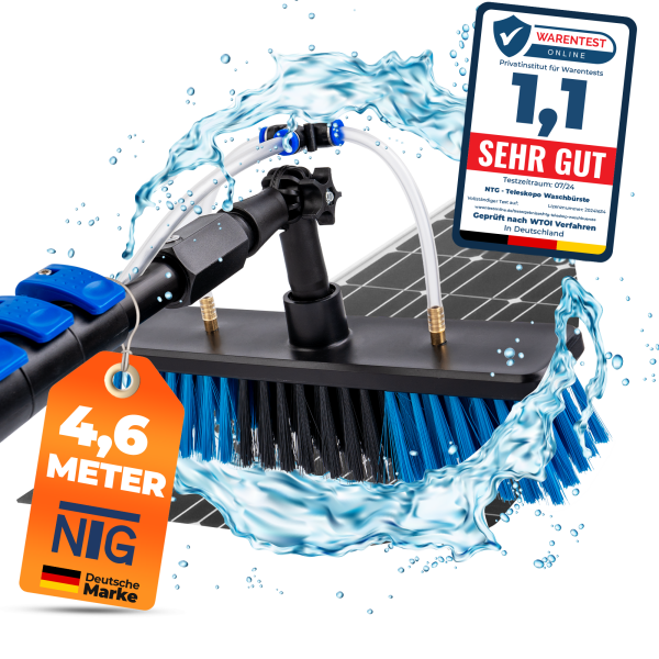NTG Teleskop Waschb&uuml;rste zur Reinigung von Solaranlagen und Fenstern in 4,6 Meter Ausf&uuml;hrung mit Wasseranschluss und Seifenspender Teleskopstange Waschb&uuml;rste (Bis 4,6 Meter)