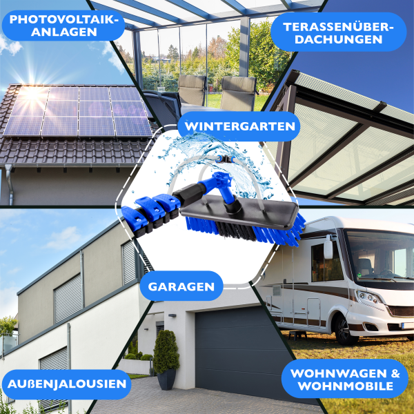 NTG Teleskop Waschb&uuml;rste zur Reinigung von Solaranlagen und Fenstern in 4,6 Meter Ausf&uuml;hrung mit Wasseranschluss und Seifenspender Teleskopstange Waschb&uuml;rste (Bis 4,6 Meter)
