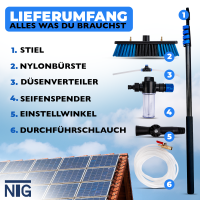 NTG Teleskop Waschb&uuml;rste zur Reinigung von Solaranlagen und Fenstern in 4,6 Meter Ausf&uuml;hrung mit Wasseranschluss und Seifenspender Teleskopstange Waschb&uuml;rste (Bis 4,6 Meter)