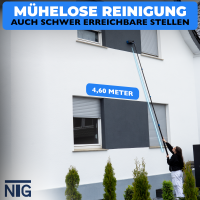 NTG Teleskop Waschb&uuml;rste zur Reinigung von Solaranlagen und Fenstern in 4,6 Meter Ausf&uuml;hrung mit Wasseranschluss und Seifenspender Teleskopstange Waschb&uuml;rste (Bis 4,6 Meter)