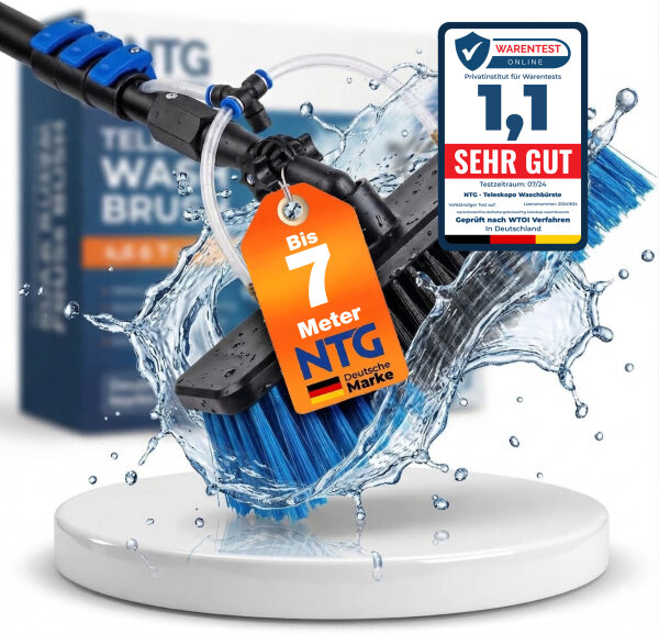 NTG Teleskop Waschb&uuml;rste zur Reinigung von Solaranlagen und Fenstern in 7 Meter Ausf&uuml;hrung mit Wasseranschluss und Seifenspender Teleskopstange Waschb&uuml;rste (Bis 7 Meter)