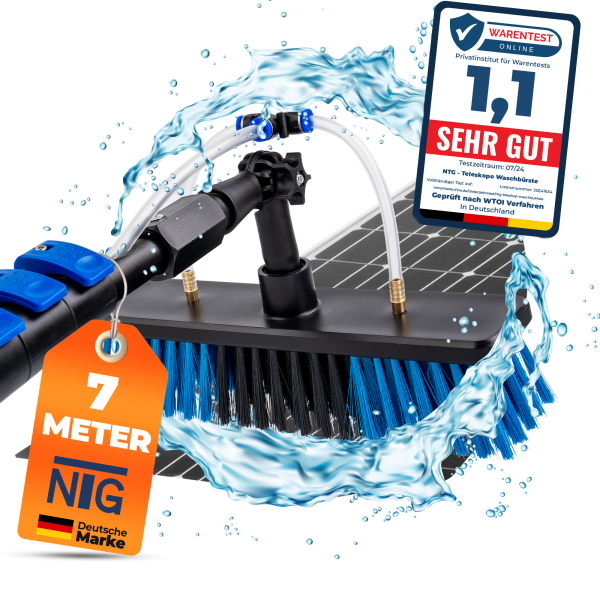 NTG Teleskop Waschb&uuml;rste zur Reinigung von Solaranlagen und Fenstern in 7 Meter Ausf&uuml;hrung mit Wasseranschluss und Seifenspender Teleskopstange Waschb&uuml;rste (Bis 7 Meter)