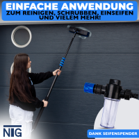 NTG Teleskop Waschb&uuml;rste zur Reinigung von Solaranlagen und Fenstern in 7 Meter Ausf&uuml;hrung mit Wasseranschluss und Seifenspender Teleskopstange Waschb&uuml;rste (Bis 7 Meter)