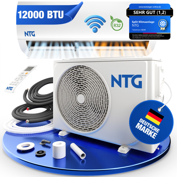 NTG Split-Klimaanlage 3,5 kW &ndash; A+++ Energieeffizienz, R32, leise, WLAN &amp; App-Steuerung, Heiz- &amp; K&uuml;hlfunktion