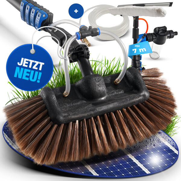 NTG Teleskopwaschb&uuml;rste Pro mit weichen Borsten und Fensterabzieher zur Reinigung von Autos, Solaranlagen und Fenstern in 7 Meter Ausf&uuml;hrung mit Wasseranschluss und Seifenspender Teleskopstange Waschb&uuml;rste (Bis 7 Meter)