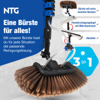 NTG Teleskopwaschb&uuml;rste Pro mit weichen Borsten und Fensterabzieher zur Reinigung von Autos, Solaranlagen und Fenstern in 7 Meter Ausf&uuml;hrung mit Wasseranschluss und Seifenspender Teleskopstange Waschb&uuml;rste (Bis 7 Meter)