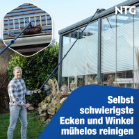 NTG Teleskopwaschb&uuml;rste Pro mit weichen Borsten und Fensterabzieher zur Reinigung von Autos, Solaranlagen und Fenstern in 7 Meter Ausf&uuml;hrung mit Wasseranschluss und Seifenspender Teleskopstange Waschb&uuml;rste (Bis 7 Meter)