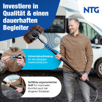 NTG Teleskopwaschb&uuml;rste Pro mit weichen Borsten und Fensterabzieher zur Reinigung von Autos, Solaranlagen und Fenstern in 7 Meter Ausf&uuml;hrung mit Wasseranschluss und Seifenspender Teleskopstange Waschb&uuml;rste (Bis 7 Meter)