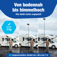 NTG Teleskopwaschb&uuml;rste Pro mit weichen Borsten und Fensterabzieher zur Reinigung von Autos, Solaranlagen und Fenstern in 7 Meter Ausf&uuml;hrung mit Wasseranschluss und Seifenspender Teleskopstange Waschb&uuml;rste (Bis 7 Meter)