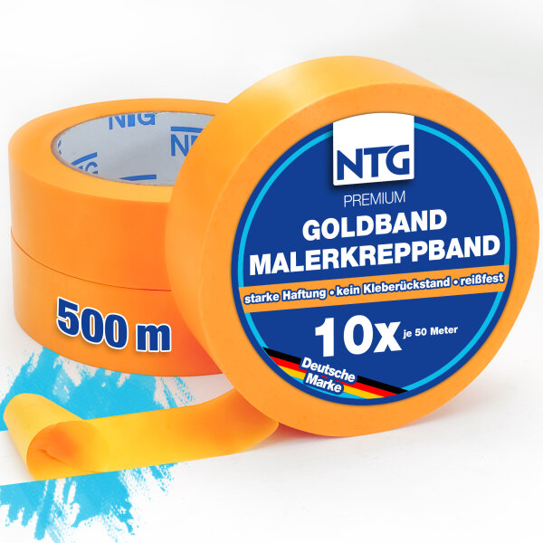 10 X NTG Goldband 50 Meter 30 mm breit Malerkrepp Kreppband Malertape Washi Tape Selbstklebend