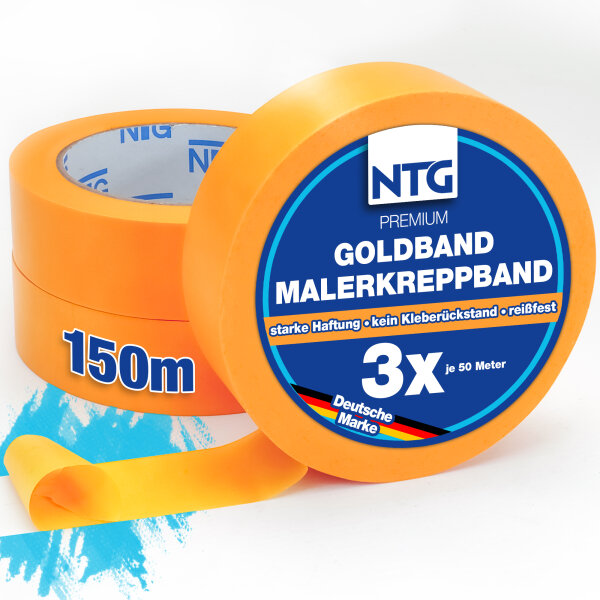 Maler Goldband Abklebeband Kreppband 30mm&times;50m=150m NTG Malerkrepp Washi Tape
