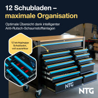 Werkzeugwagen XXL inkl. 471 tlg. Werkzeug, 12 Schubladen mit Holzplatte