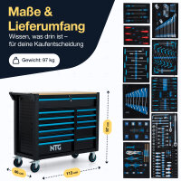 Werkzeugwagen XXL inkl. 471 tlg. Werkzeug, 12 Schubladen mit Holzplatte