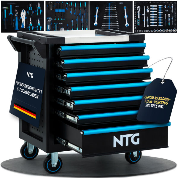 Werkzeugwagen inkl. 290 tlg. Werkzeug, 7 Schubladen