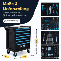Werkzeugwagen inkl. 290 tlg. Werkzeug, 7 Schubladen