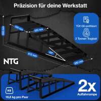 NTG Auffahrrampen Stahl 2er Set &ndash; bis 2 Tonnen Tragkraft &ndash; Pulverbeschichtet &amp; rutschfest &ndash; mit &Uuml;berfahrschutz &ndash; f&uuml;r Auto, PKW &amp; Werkstatt