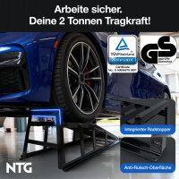NTG Auffahrrampen Stahl 2er Set &ndash; bis 2 Tonnen Tragkraft &ndash; Pulverbeschichtet &amp; rutschfest &ndash; mit &Uuml;berfahrschutz &ndash; f&uuml;r Auto &amp; Werkstatt