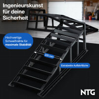 NTG Auffahrrampen Stahl 2er Set &ndash; bis 2 Tonnen Tragkraft &ndash; Pulverbeschichtet &amp; rutschfest &ndash; mit &Uuml;berfahrschutz &ndash; f&uuml;r Auto &amp; Werkstatt