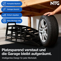 NTG Auffahrrampen Stahl 2er Set &ndash; bis 2 Tonnen Tragkraft &ndash; Pulverbeschichtet &amp; rutschfest &ndash; mit &Uuml;berfahrschutz &ndash; f&uuml;r Auto &amp; Werkstatt