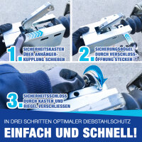 NTG Deichselabdeckung + Anh&auml;ngerschloss  SET &ndash; Wasserdichte Abdeckung mit Doppel-Klickverschluss verzinktes Kupplungsschloss Diebstahlschutz &amp; Wetterschutz f&uuml;r Wohnwagen Anh&auml;nger (SET Abdeckung + Schloss)