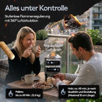 Flammenwerk Raucharmes Tischfeuer f&uuml;r Pellets &amp; Holz &ndash; Kompaktes Outdoor-Flammenfeuer mit Luftregulierung, Edelstahl-Design &amp; Tragetasche &ndash; Perfekt f&uuml;r Balkon, Terrasse &amp; Camping