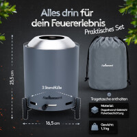 Flammenwerk Raucharmes Tischfeuer f&uuml;r Pellets &amp; Holz &ndash; Kompaktes Outdoor-Flammenfeuer mit Luftregulierung, Edelstahl-Design &amp; Tragetasche &ndash; Perfekt f&uuml;r Balkon, Terrasse &amp; Camping