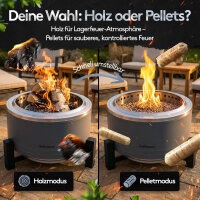 Flammenwerk Raucharmes Holz- &amp; Pellet-Feuerstelle mit Grillrost &ndash; Patentierte Smokeless-Technologie, Dual-Fuel System, Edelstahl &amp; Stahl &ndash; Outdoor Feuerstelle &amp; Grill f&uuml;r Garten, Terrasse &amp; Camping
