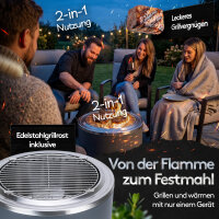 Flammenwerk Raucharmes Holz- &amp; Pellet-Feuerstelle mit Grillrost &ndash; Patentierte Smokeless-Technologie, Dual-Fuel System, Edelstahl &amp; Stahl &ndash; Outdoor Feuerstelle &amp; Grill f&uuml;r Garten, Terrasse &amp; Camping