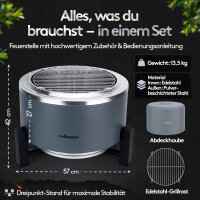 Flammenwerk Raucharmes Holz- &amp; Pellet-Feuerstelle mit Grillrost &ndash; Patentierte Smokeless-Technologie, Dual-Fuel System, Edelstahl &amp; Stahl &ndash; Outdoor Feuerstelle &amp; Grill f&uuml;r Garten, Terrasse &amp; Camping