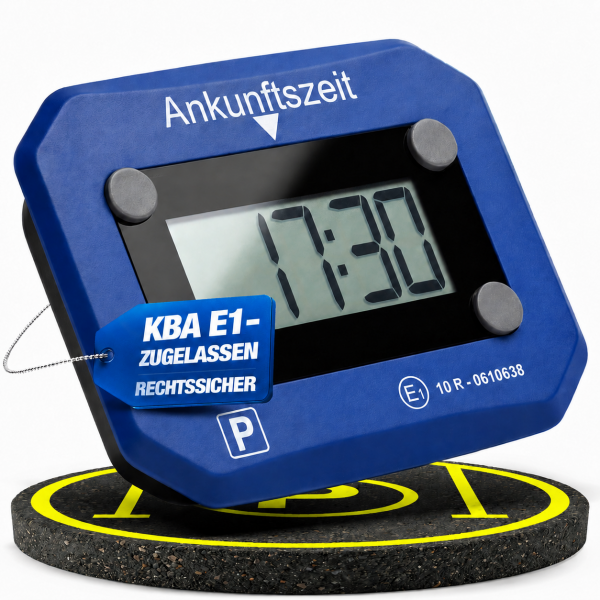 NTG Elektronische Parkscheibe E1 mit KBA-Zulassung &ndash; digitale Zeitanzeige, Automatik-Erkennung &amp; LED-Batteriewarnung