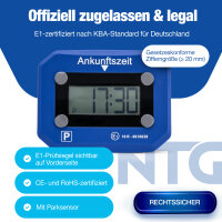 NTG Elektronische Parkscheibe E1 mit KBA-Zulassung &ndash; digitale Zeitanzeige, Automatik-Erkennung &amp; LED-Batteriewarnung