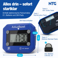 NTG Elektronische Parkscheibe E1 mit KBA-Zulassung &ndash; digitale Zeitanzeige, Automatik-Erkennung &amp; LED-Batteriewarnung