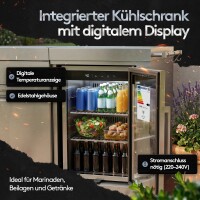 Flammenwerk Outdoor-K&uuml;che Edelstahl 6-Brenner 24,1 kW mit Sp&uuml;le, K&uuml;hlschrank &amp; Abdeckhaube