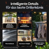 Flammenwerk Outdoor-K&uuml;che Edelstahl 6-Brenner 24,1 kW mit Sp&uuml;le, K&uuml;hlschrank &amp; Abdeckhaube