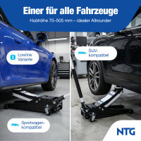 Wagenheber 3t Flach 75-505mm Rangierwagenheber T&Uuml;V Zertifiziert Auto KFZ 29,6 KG