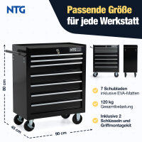 NTG WERKZEUGWAGEN LEER &ndash; Werkstattwagen mit 7 kugelgelagerten Schubladen &ndash;  2 Rollen mit Feststellbremse &ndash; Robuster Werkzeugwagen f&uuml;r optimale Werkstattorganisation