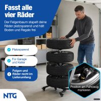 Felgenbaum f&uuml;r Autoreifen bis 225mm fahrbar - Reifenst&auml;nder inkl. 8 Reifen  Reifenbaum mit Rollen 131 x 50 x 50 cm  Inklusive Handschuhen