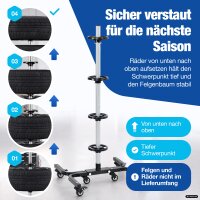Felgenbaum f&uuml;r Autoreifen bis 225mm fahrbar - Reifenst&auml;nder inkl. 8 Reifen  Reifenbaum mit Rollen 131 x 50 x 50 cm  Inklusive Handschuhen