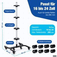 Felgenbaum f&uuml;r Autoreifen bis 225mm fahrbar - Reifenst&auml;nder inkl. 8 Reifen  Reifenbaum mit Rollen 131 x 50 x 50 cm  Inklusive Handschuhen