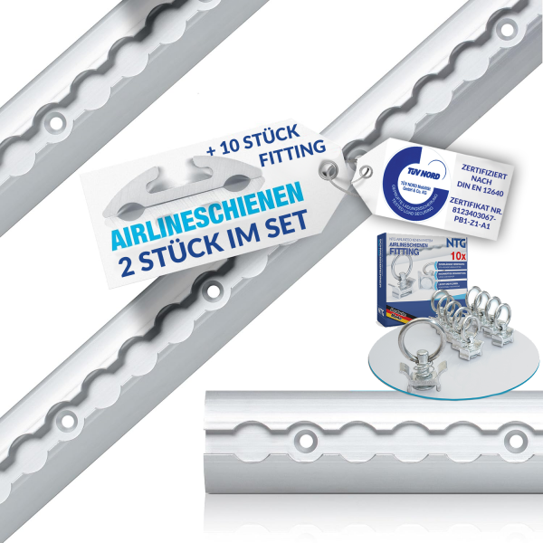 Airlineschiene Zurrschiene 2 x 2 m 2 Meter halbrunde m. Bohrungen u. Sparset Alu