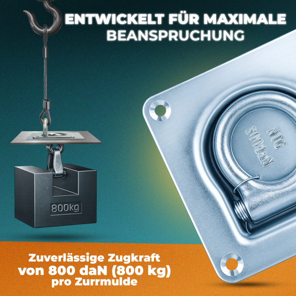 Zurrmulde, verzinkt, 105 x 105 mm, 800 daN