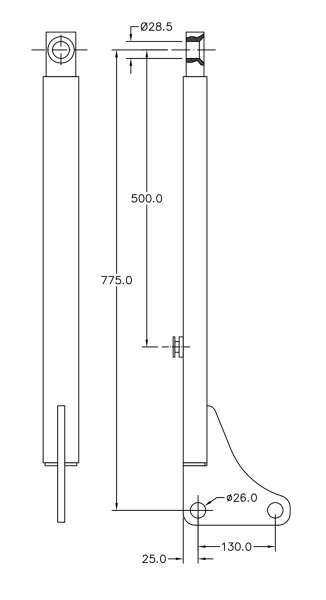 St&uuml;tzbeinstrebe, 775 mm lg., Stahl geschw., pulverlackiert RAL1032