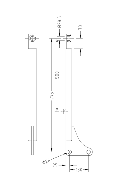 St&uuml;tzbeinstrebe, 775 mm lg., Stahl geschw., BG, pulvergrundiert