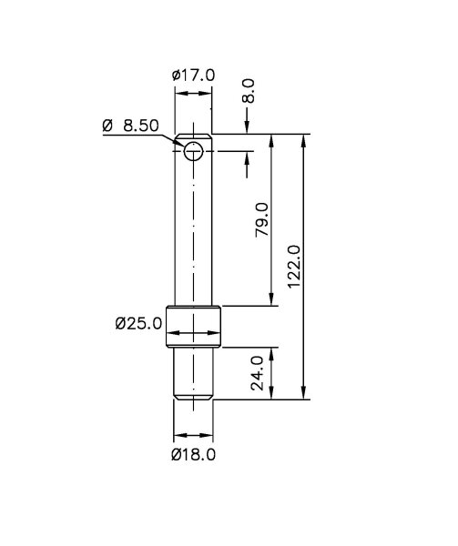 Bolzen f&uuml;r St&uuml;tzbeinverschluss, 120 mm lang, &Oslash; 18, &Oslash; 25, &Oslash; 17