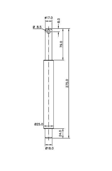 Bolzen f&uuml;r St&uuml;tzbeinverschluss, 275 mm lang, &Oslash; 18, &Oslash; 24, &Oslash; 17