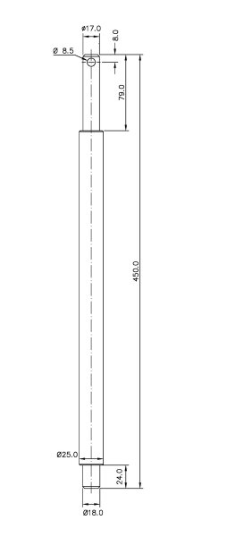 Bolzen f&uuml;r St&uuml;tzbeinverschluss, 450 mm lang, &Oslash; 18, &Oslash; 25, &Oslash; 17