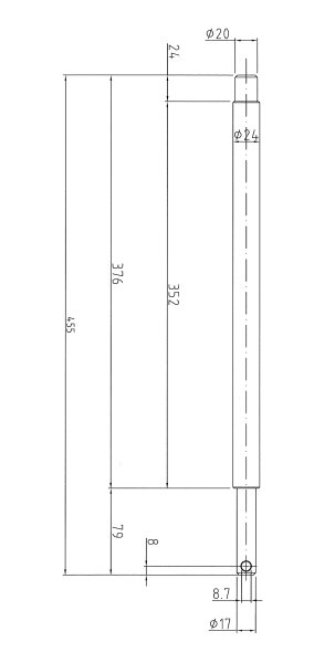 Bolzen f&uuml;r St&uuml;tzbeinverschluss, 455 mm lang, &Oslash; 20, &Oslash; 24, &Oslash; 17